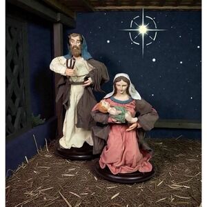 Hand Crafted‎ Fabric Mache Christmas Holy Family 2 Pcs Set Nativity Vintage